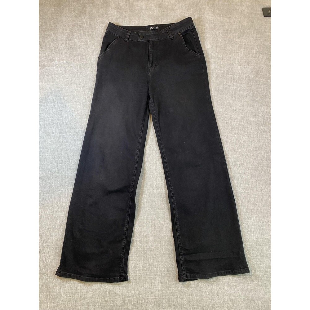 OAT New York Jeans Womens 8/29 Black High Rise Wide Leg Relaxed Stretch Denim